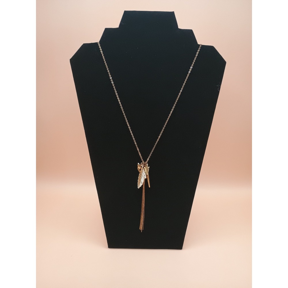 Gold‎ Tone Boho Feather Bird Arrowhead Spike Charm Tassel Long Chain Necklace